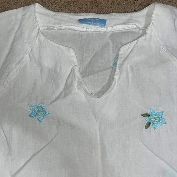 Andie x Fanm Mon The Serik Mini Dress Linen Embroidered Floral White Medium - Picture 6 of 13